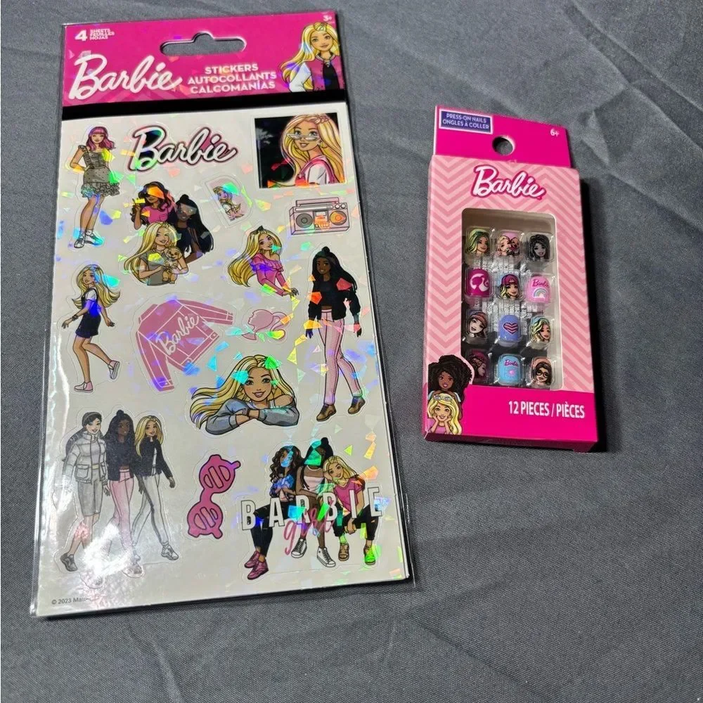 New Barbie Press On Nails & Sticker Set NWT